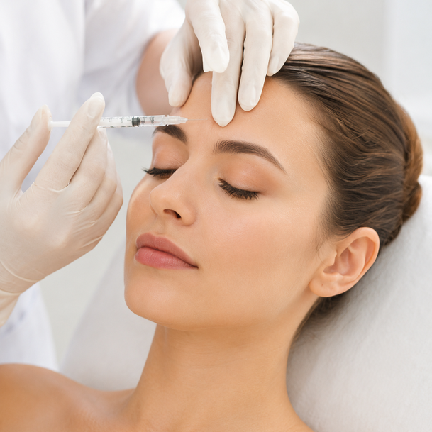 A precise botulinum toxin injection being administered during a Botox treatment