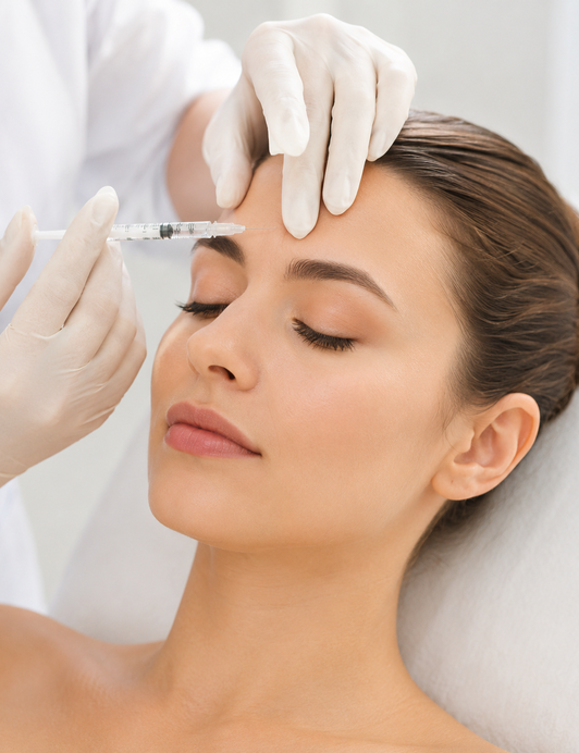 A precise botulinum toxin injection being administered during a Botox treatment