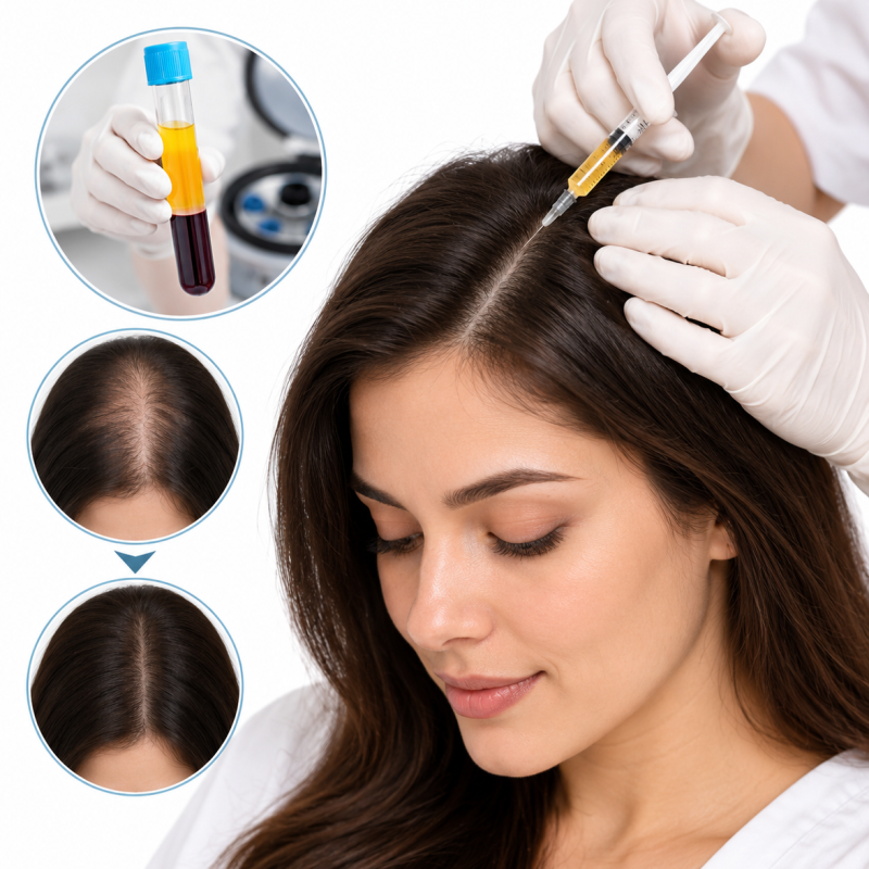 GFC growth factor concentrate injection into the scalp with before and after density comparison