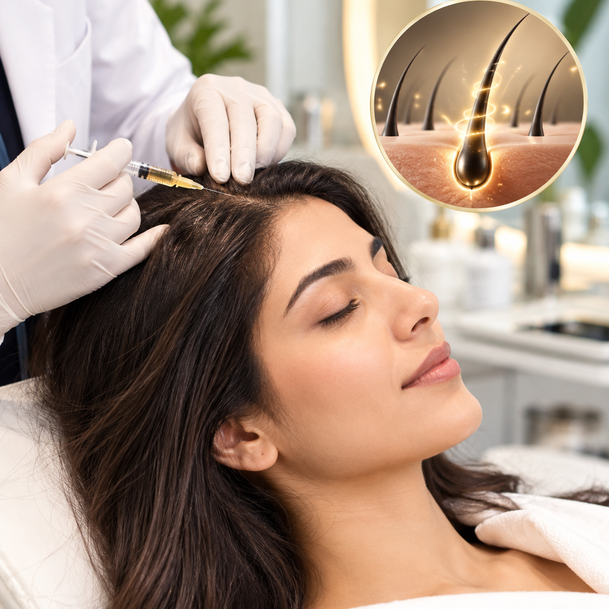 A hair regrowth injection treatment being administered at Veloura Aesthetics & Wellness