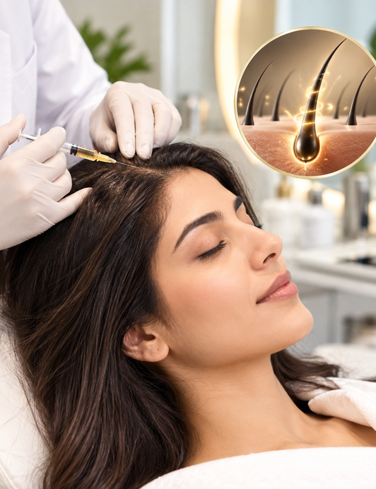 A hair regrowth injection treatment being administered at Veloura Aesthetics & Wellness