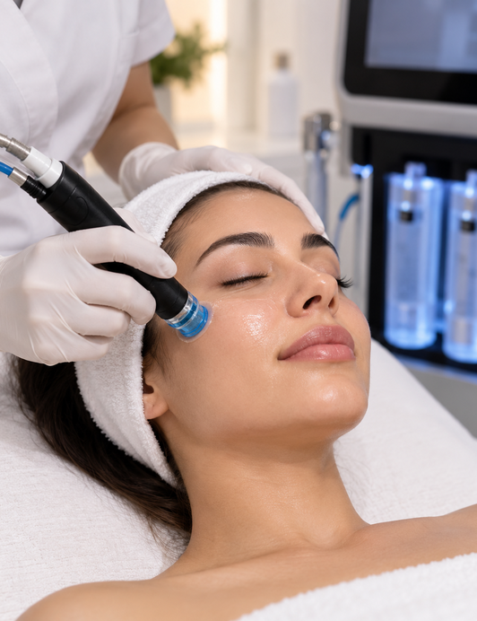 A HydraFacial MD device treatment being administered at Veloura Aesthetics & Wellness