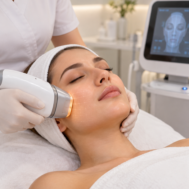 A Doublo Gold HIFU skin tightening treatment being administered at Veloura Aesthetics & Wellness