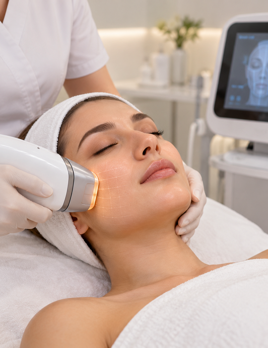 A Doublo Gold HIFU skin tightening treatment being administered at Veloura Aesthetics & Wellness